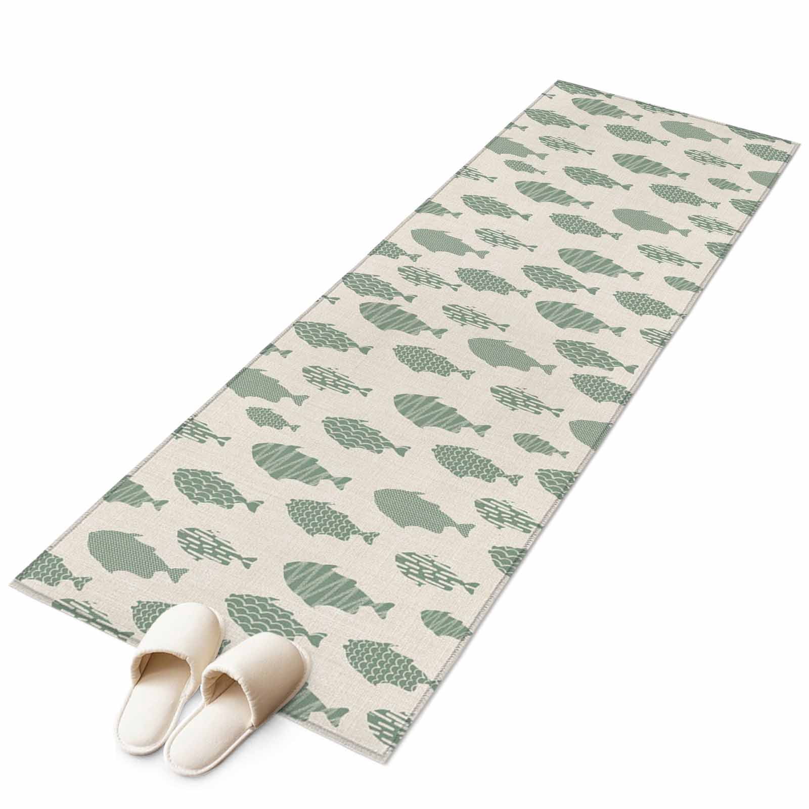 Abstract Art Fish Green Kitchen Runner Rug 2x6 Washable Runners for ...