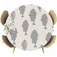 thumbnail image 1 of Abstract Art Fish Grey Round Tablecloth 36-44 Inch Round Fitted Table Cloth with Elastic Edge, Coastal Ocean Summer Linen Texture Waterproof Table Cover Protector for Outdoor Picnic Party Dining, 1 of 9