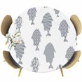 thumbnail image 1 of Abstract Art Fish Grey Round Tablecloth 36-44 Inch Round Fitted Table Cloth with Elastic Edge, Coastal Ocean Summer Waterproof Table Cover Protector for Outdoor Picnic Party Dining, 1 of 9