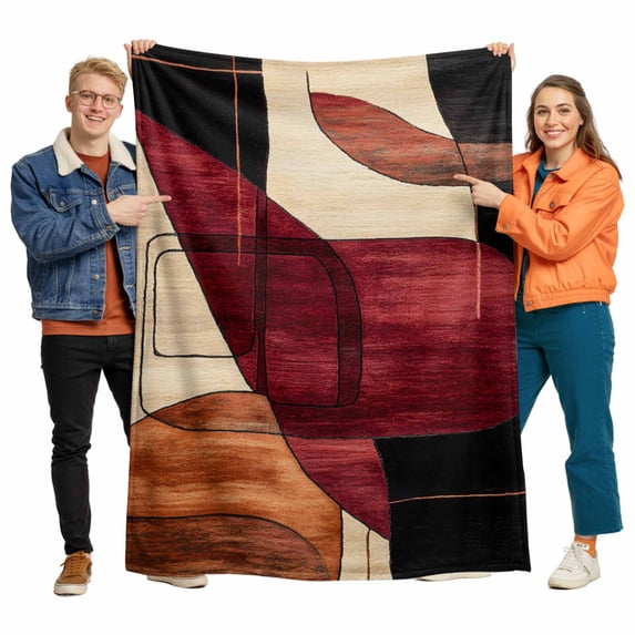 Abstract Art Flannel Blanket for Bed,Travel and Camping, Beige Red Color Block Composition Super Soft Cozy Blanket for All Seasons 50"x60"