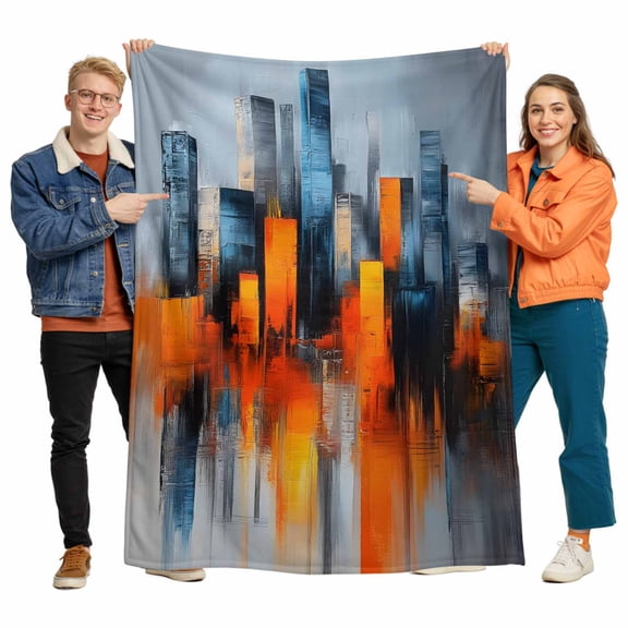 Abstract Art Flannel Blanket for Bed,Travel and Camping, Neon Color Contrast Color Urban Landscape Super Soft Cozy Blanket for All Seasons 30"x40"