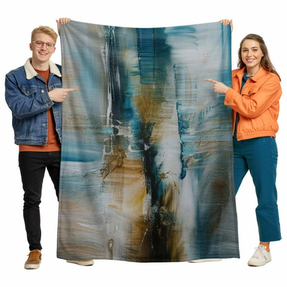Abstract Art Flannel Blanket for Bed,Travel and Camping, Turquoise Brown Paint Texture Gradient Retro Super Soft Cozy Blanket for All Seasons 50"x60"