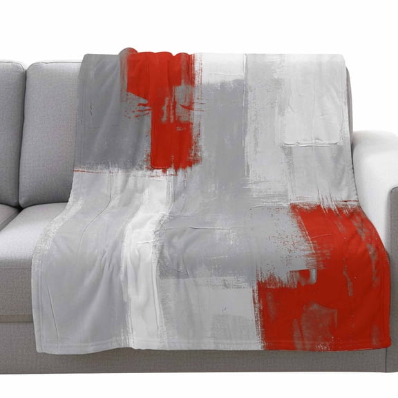 Abstract Art Fleece Throw Blanket Lightweight Retro Red Grey Graffiti Painting Mottled Texture Fuzzy Flannel Throws Super Soft Cozy Flannel Blanket for Couch, Sofa, Bed, Travel 40"x50"