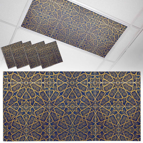 Abstract Art Fluorescent Light Covers Retro Golden Geometric Texture Ornate Vintage Magnetic Light Filters Ceiling Lighting Panel Shade for Classroom Office Home 2 x 4 ft, 4 Pack