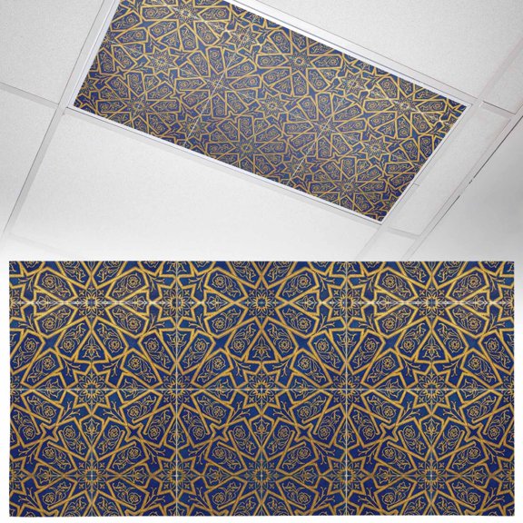 Abstract Art Fluorescent Light Covers Retro Golden Geometric Texture Ornate Vintage Magnetic Light Filters Ceiling Lighting Panel Shade for Classroom Office Home 2 x 4 ft, 1 Pack