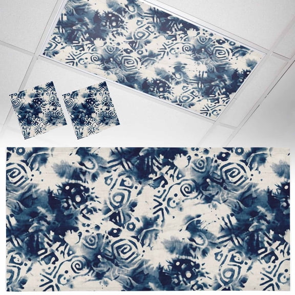 Abstract Art Fluorescent Light Covers Vintage Navy Blue Geometric Mottled Line Retro Country Magnetic Light Filters Ceiling Lighting Panel Shade for Classroom Office Home 2 x 4 ft, 2 Pack