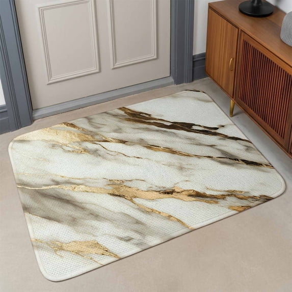 Abstract Art Front Door Mat Indoor Entrance, Marble Texture White Gold ...
