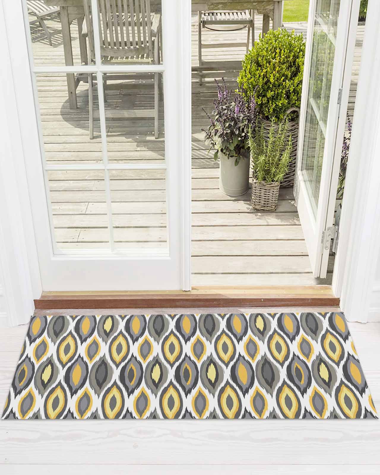 Abstract Art Front Door Mat Modern Diamond Patterns Yellow Grey ...
