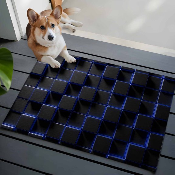 Abstract Art Front Door Rugs 2x3 ft Black Blue Cubes Modern Decoration Geometric Small Rug for Entryway Non Slip Washable Bathroom Door Mat Absorbent Floor Mat for Indoor Entrance