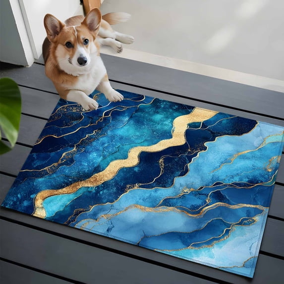 Abstract Art Front Door Rugs 2x3 ft Water Ripple Blue Gradient Marbling Small Rug for Entryway Non Slip Washable Bathroom Door Mat Absorbent Floor Mat for Indoor Entrance