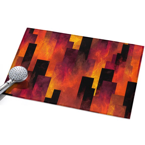 Abstract Art Front Door Rugs 2x3ft Red Black Gradient Flames Vertical Blocks Modern Washable Rug, Non Slip Indoor Carpet Absorbent Floor Mat for Living Room Bedroom Dining Room