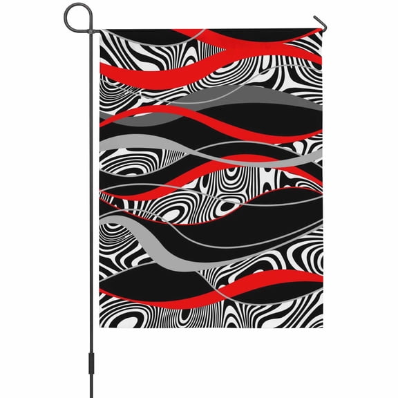 Abstract Art Garden Flag 12 x 18 Inches, Red Black Gray Lines Psychedelic Gradient Weather Proof Outdoor Patio Flags Double Sided Small Garden Decoration for Yard Outside Home