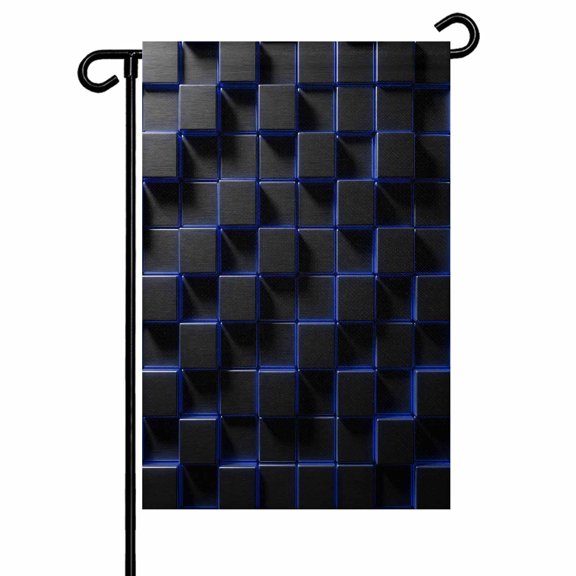 Abstract Art Garden Flag 12x18 Inch Black Blue Cubes Modern Decoration Geometric Double Sided Small Decorative Garden Flags for Outside, Outdoor Yard Porch Lawn Decoration
