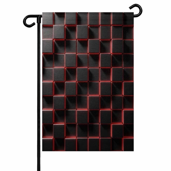 Abstract Art Garden Flag 12x18 Inch Black Red Cubes Modern Decoration Geometric Double Sided Small Decorative Garden Flags for Outside, Outdoor Yard Porch Lawn Decoration