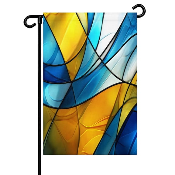 Abstract Art Garden Flag 12x18 Inch Blue Yellow Gradient Wavy Lines Geometric Modern Double Sided Small Decorative Garden Flags for Outside, Outdoor Yard Porch Lawn Decoration