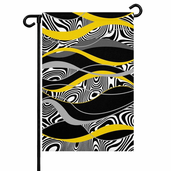Abstract Art Garden Flag 12x18 Inch Yellow Black Gray Lines Psychedelic Gradient Double Sided Small Decorative Garden Flags for Outside, Outdoor Yard Porch Lawn Decoration