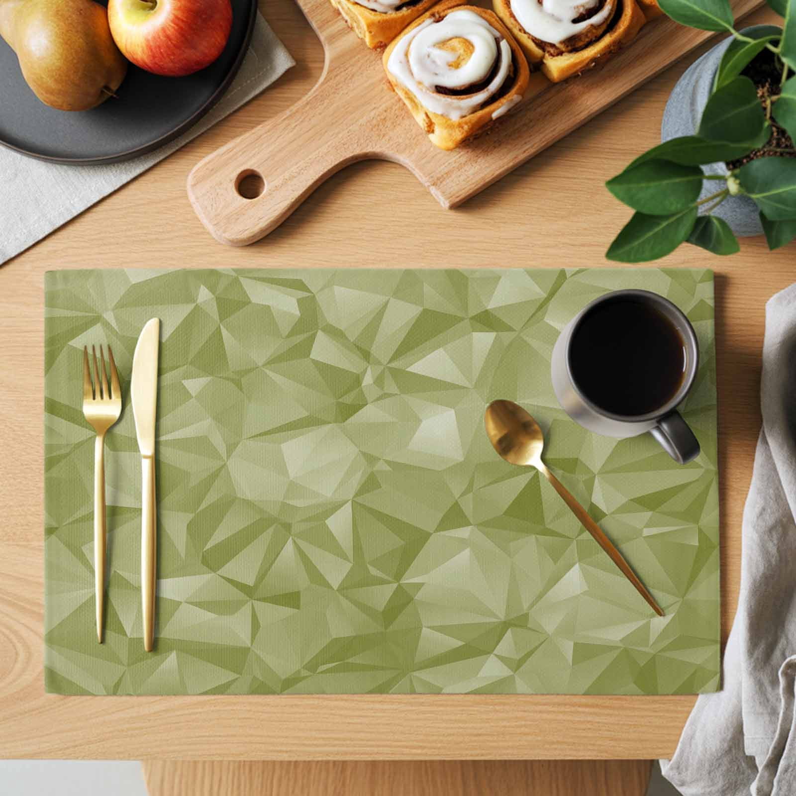 Abstract Art Geometric Placemats Set of 6, Green Modern Artificial ...