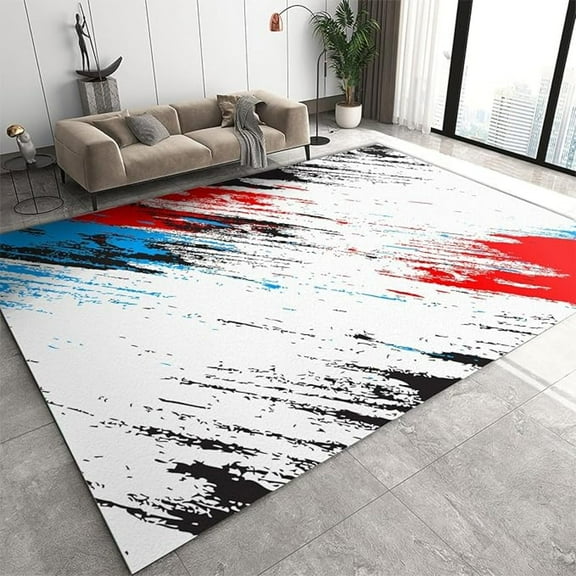 Abstract Art Graffiti Area Rug, Red And Blue Ink Splash Texture Easy Clean Rug, Soft Non-Skid Carpet Throw Rug For Kids Teen Girls Boys Bedroom, Living Room Bathroom Office 1x2ft