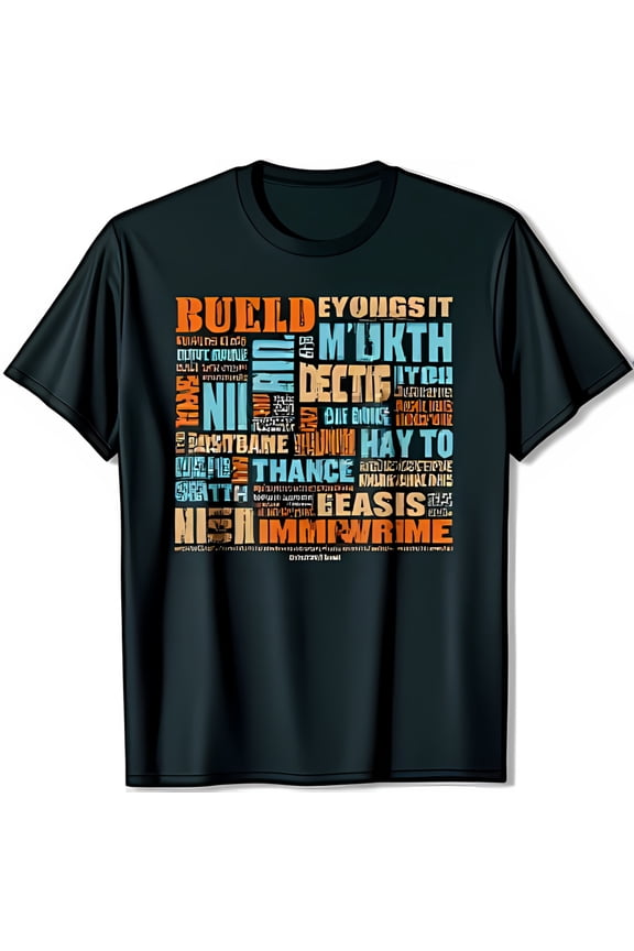 Abstract Art Graphic Black T-Shirt Colorful Word Cloud Design