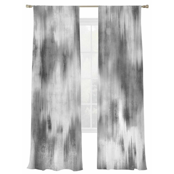 Abstract Art Gray Black Sheer Curtains 2 Panels Set Gradient Retro Modern Style Sheer Window Curtains Light Filtering Rod Pocket Voile Drapes for Bedroom Living Room 52"X84"