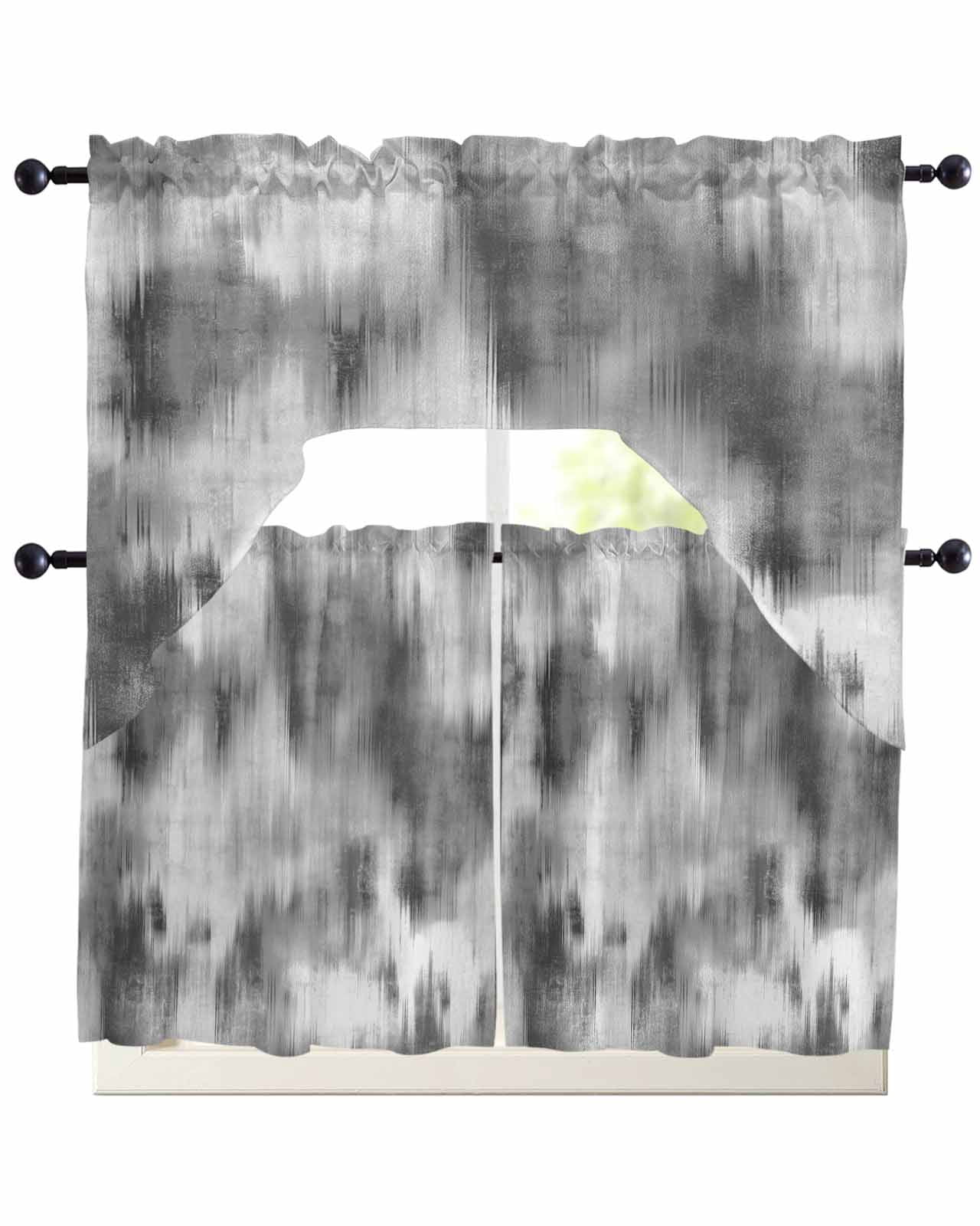 Abstract Art Gray Black Swag Valance for Window, 3 Piece Gradient Retro ...