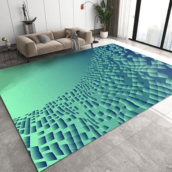 Abstract Art Green Geometry Area Rug, Modern Creative Simple Outdoor Carpet, Decorative Carpet Non-Slip Area Rugs, Suitable for Kids Boys Girls Game Room Living Room Bedroom 2x3ft