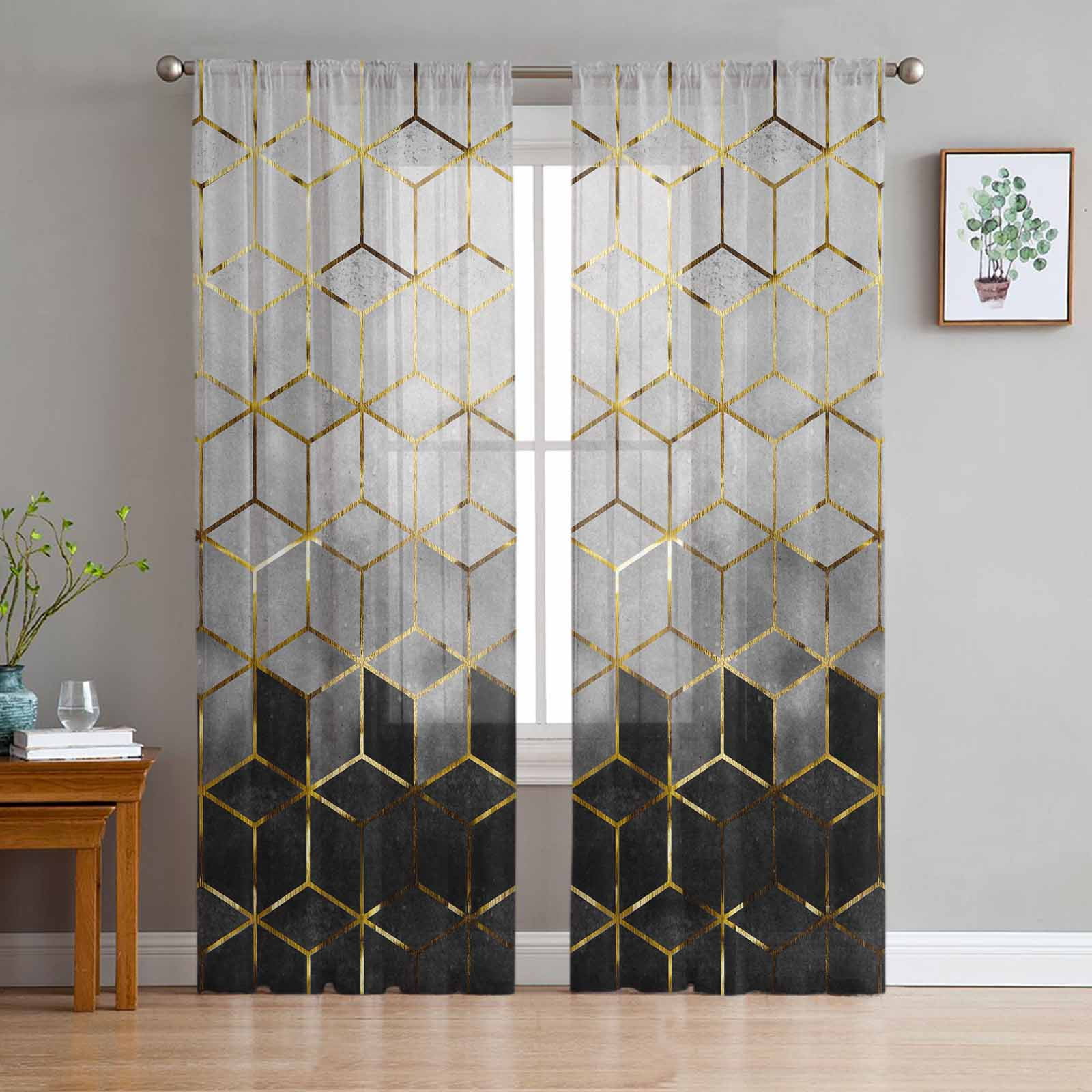 Abstract Art Grey Stereoscopic Geometric Sheer Curtains for Living Room