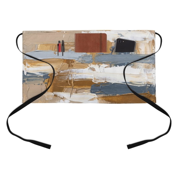 Abstract Art Half Waist Apron Brown Grey Graffiti Paint Retro Mottled Texture Short Waiter Aprons with 3 Pockets for Women Men Kitchen Restaurant Cooking