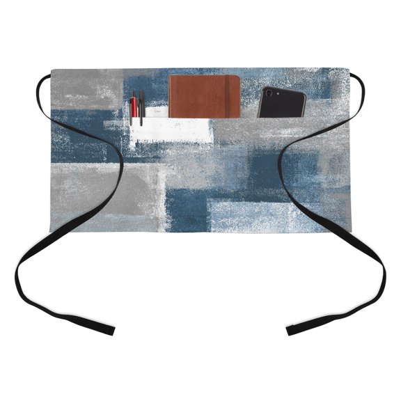Abstract Art Half Waist Apron Navy Grey Smear Texture Graffiti Geometric Short Waiter Aprons with 3 Pockets for Women Men Kitchen Restaurant Cooking