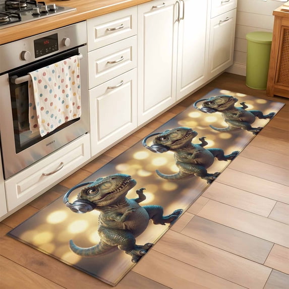 Abstract Art Hallway Washable Runner Rug 2x6 Headphone Dinosaur Funny ...