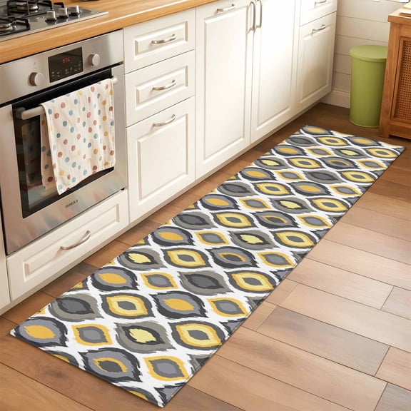 Abstract Art Hallway Washable Runner Rug 2x6 Modern Diamond Patterns Yellow Grey Geometric Kitchen Runner Mat with Non Slip Backing Low Pile Thin Floor Carpet for Indoor Bedroom Living Room