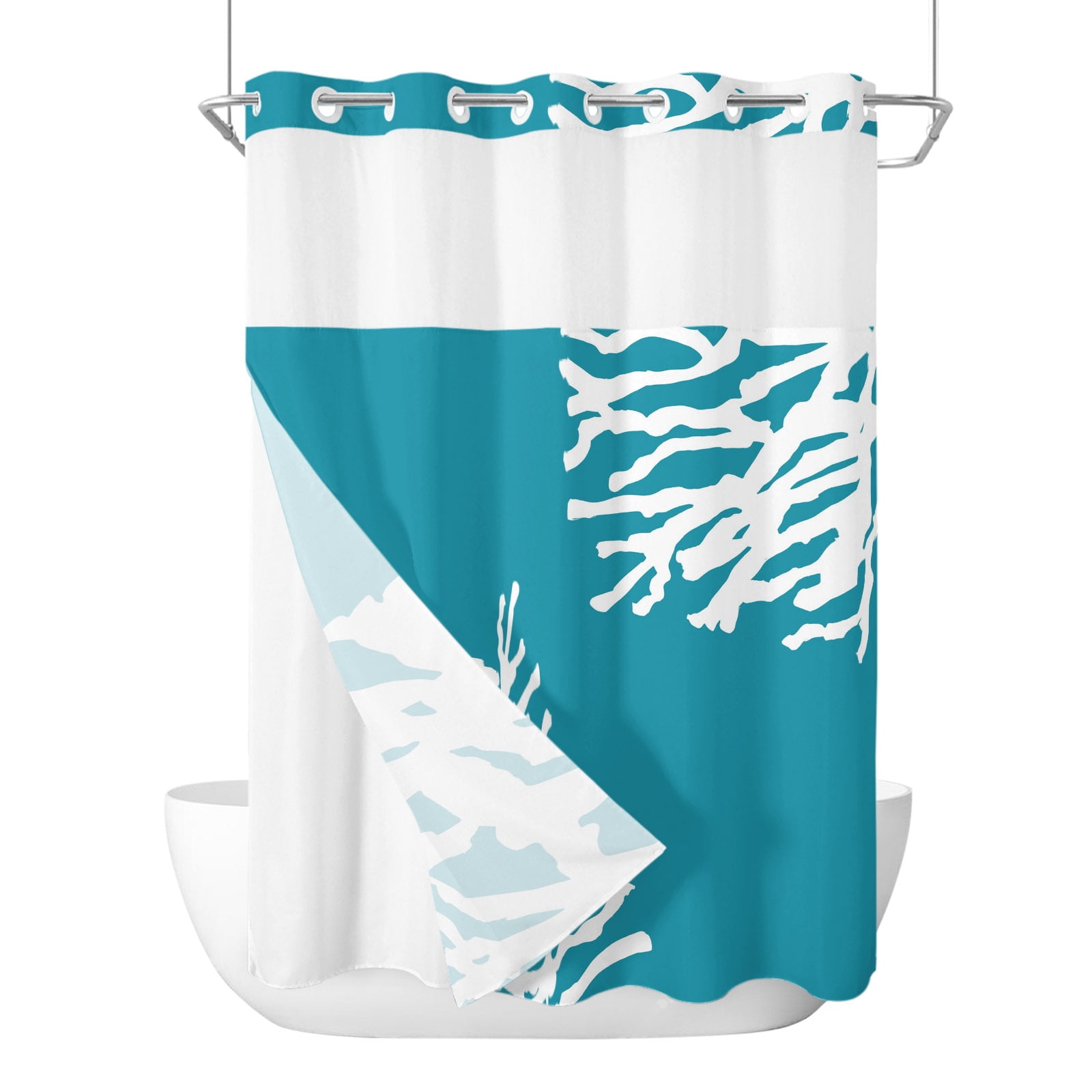 Abstract Art No Hook Shower Curtain and Snap in Liner Set, Coral Blue ...
