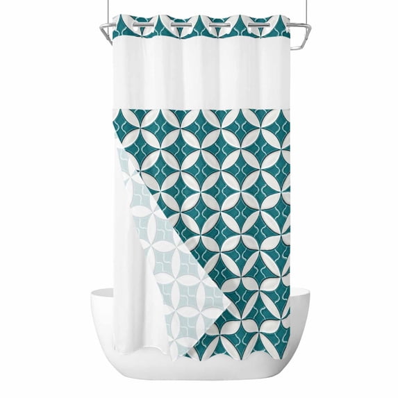 Abstract Art No Hook Shower Curtain and Snap in Liner Set, Geometric ...