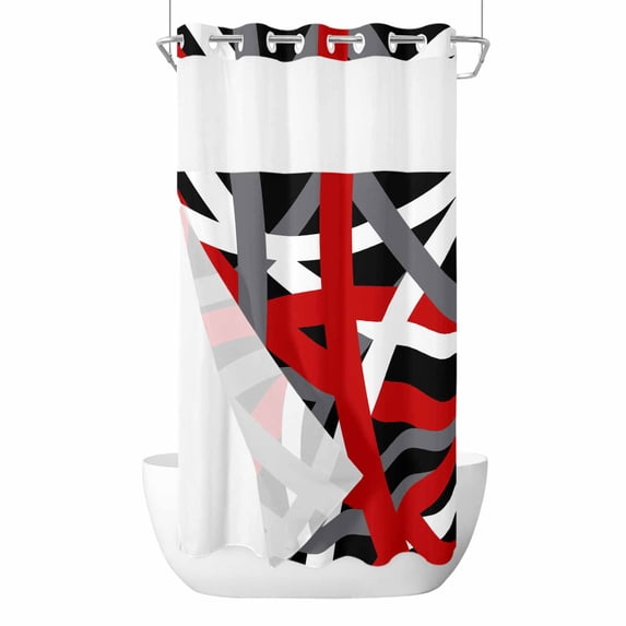 Abstract Art No Hook Shower Curtain and Snap in Liner Set, Red White ...
