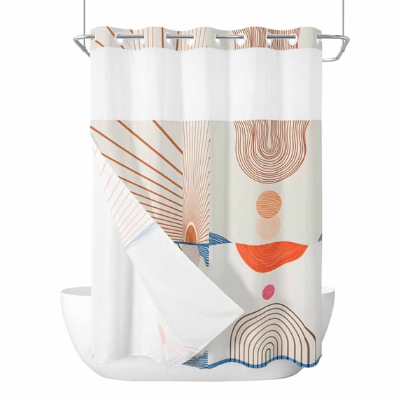 Abstract Art No Hook Shower Curtain and Snap in Liner Set, Sunset ...