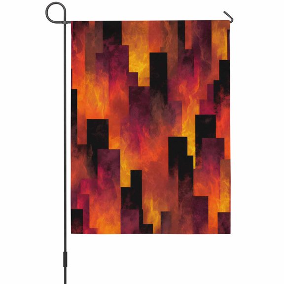 Abstract Art House Flags For Outdoor, Red Black Gradient Flames Vertical Blocks Modern Small Double Side Yard Flags Weather Proof House Decor for Lawn Outside Holiday 28 x 40 Inches