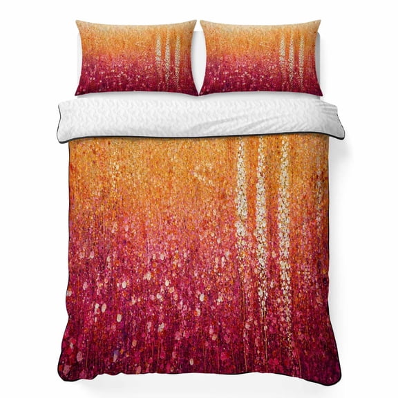 Abstract Art King Quilt Bedding Set, Orange Red Ombre Oil Painting Splatter Texture Lightweight Comforter with 2 Pillow Shams Bedroom Bedspread Set Home Decor for All Seasons
