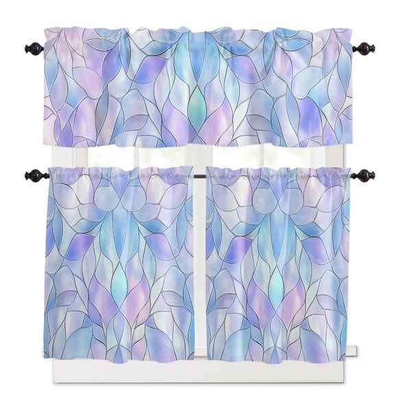 Abstract Art Kitchen Curtains and Valances Set, Gradient Stained Glass Fragments Modern Rod Pocket Window Valance 18 Inch Window Curtain Panels for Living Room Bedroom Laundry, 27.5x36in, 3 Pieces