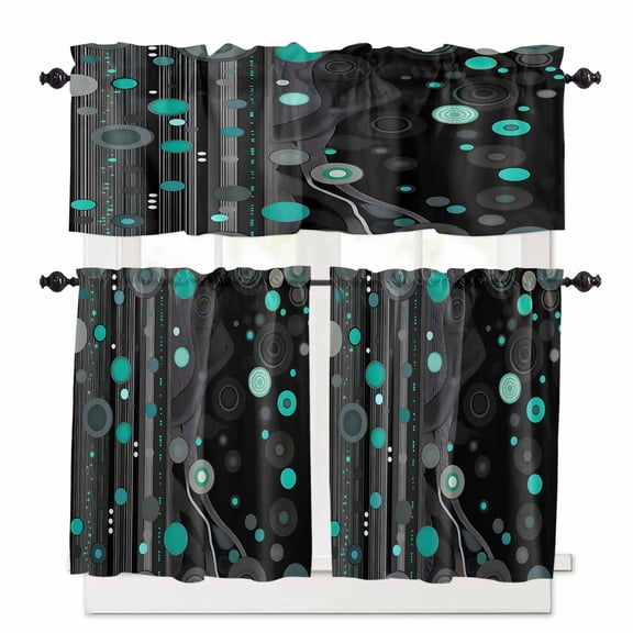 Abstract Art Kitchen Curtains Valances and Tiers Set of 3, 36 Inch Length Tier Curtains and Valance Rod Pocket Valance Curtains Set for Kitchen Bathroom Small Windows