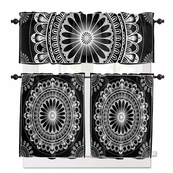 Abstract Art Kitchen Curtains Valances and Tiers Set of 3, 36 Inch Length Tier Curtains and Valance Rod Pocket Valance Curtains Set for Kitchen Bathroom Small Windows