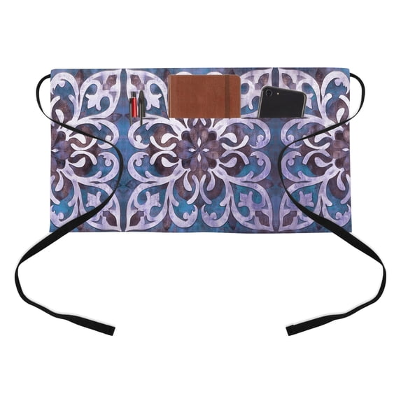 Abstract Art Kitchen Restaurant Half Waist Apron, Purple Flowers Simple ...