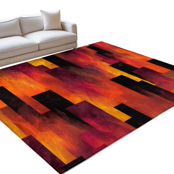 Abstract Art Large Area Rugs 6x9ft Red Black Gradient Flames Vertical Blocks Modern Washable Rug, Non Slip Indoor Carpet Absorbent Floor Mat for Living Room Bedroom Dining Room
