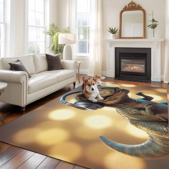 Abstract Art Large Area Rugs 8x10 ft Headphone Dinosaur Funny Animal Farmhouse Washable Rug Non Slip Indoor Carpet Absorbent Floor Mat for Living Room Bedroom Dining Room