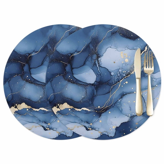 Abstract Art Leather Placemats Set of 2, 15 Inch, Blue Gold Gradient ...