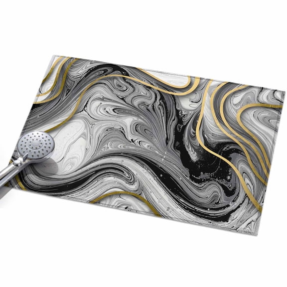 Abstract Art Marble Area Rug, Gold Gray White Texture Simple Non-Slip Felt Rubber Backing Rectangle Indoor Carpet Washable Rugs for Living Room Bedroom 2x3ft