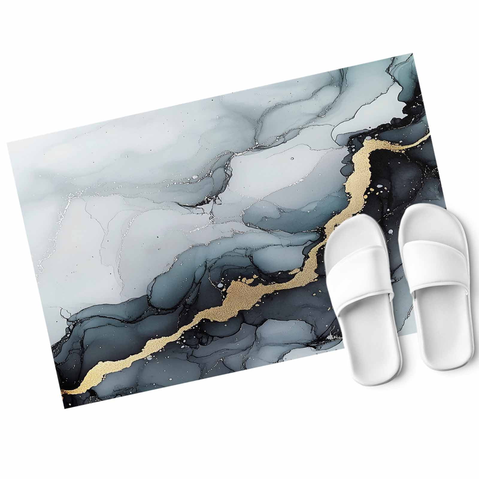 Abstract Art Marble Texture Door Mat Black Grey Gold Gradient Modern ...