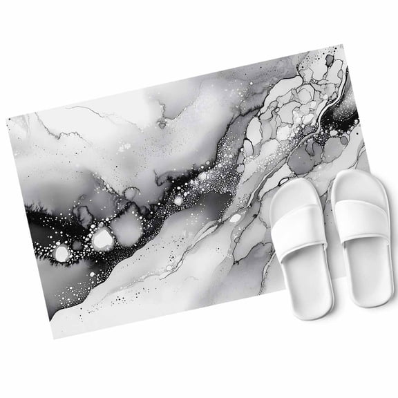 Abstract Art Marble Texture Door Mat Black Grey Gradient Modern Art Non Slip Absorbent Entrance Mat Washable Low Profile Indoor Doormat for Front Door Entryway Entry 16"x24"