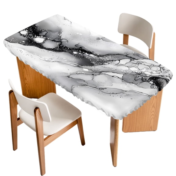 Abstract Art Marble Texture Fitted Rectangle Tablecloth 24" x 50" Black Grey Gradient Modern Art Elastic Table Cloth Fits for 4 Foot Folding Tables Waterproof Table Cover for Picnic Camping Outdoor