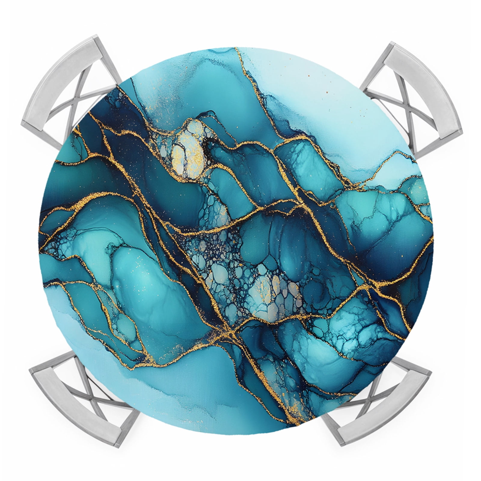Abstract Art Marble Texture Round Fitted Tablecloth with Elastic Edge ...