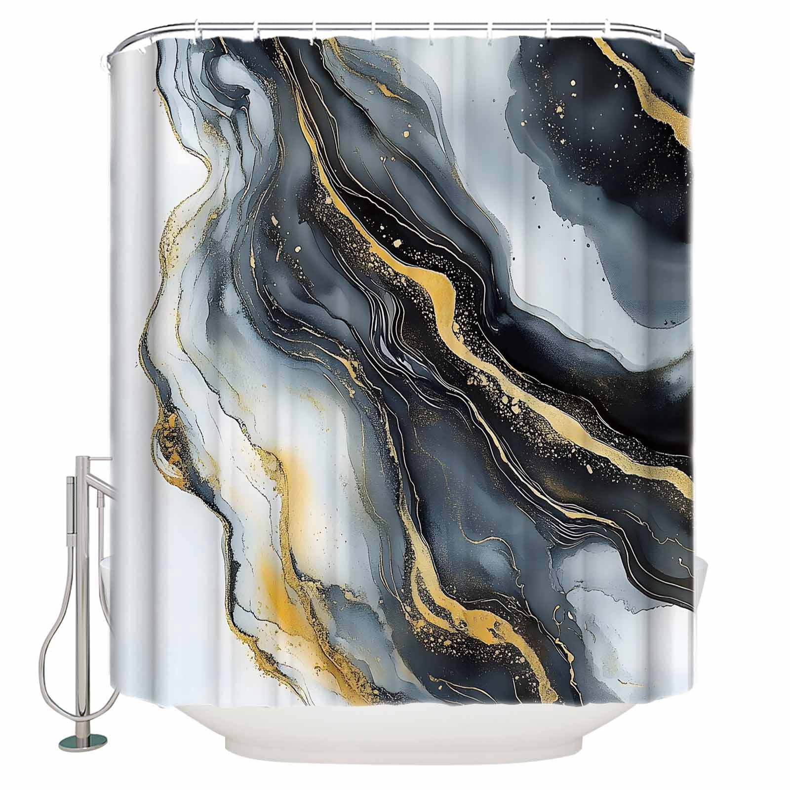 Abstract Art Marble Texture Shower Curtain Set ，Waterproof Fabric ...
